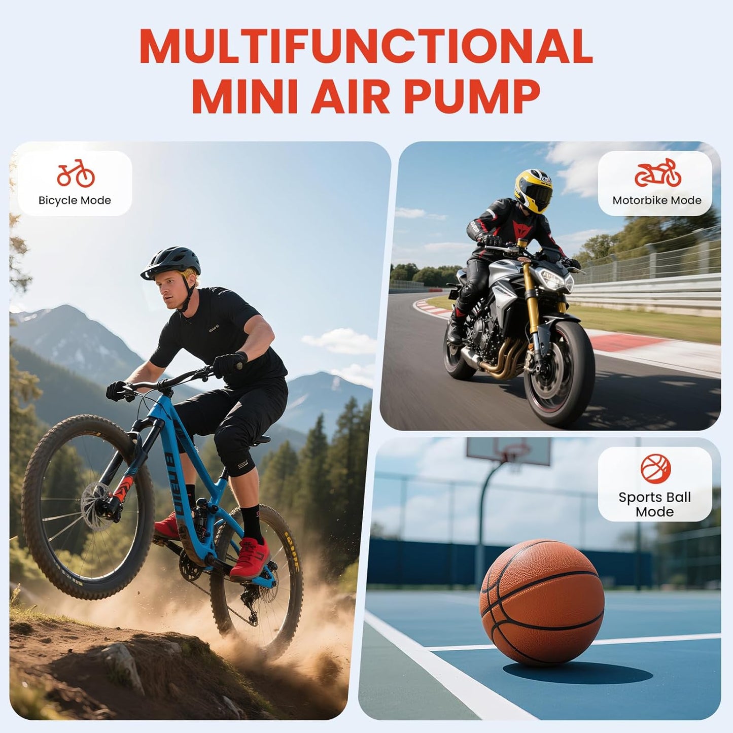 Mini Bike Tire Pump (150PSI Fast Inflation with Guage) (Presta and Schrader Valve) Portable Electric Air Pump for Road and Mountain Bicycle, E-Bike, Motorcycle, Sports Ball