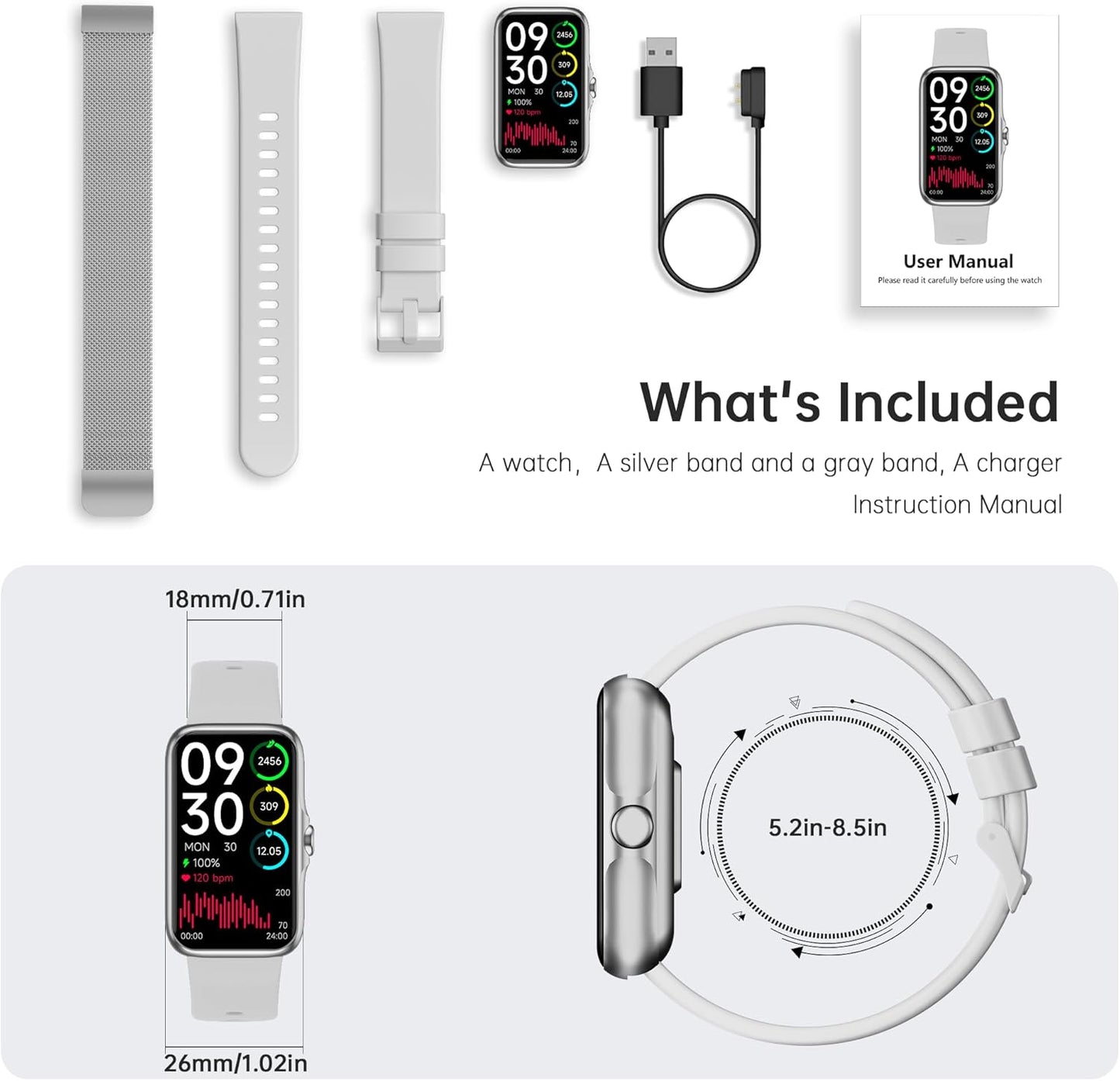 Health Fitness Tracker, Smart Watch with 24\/7 Heart Rate and Blood Oxygen Monitor, Sleep Tracker with IP68 Waterproof, Activity Tracker Pedometer Step Counter for Women Men