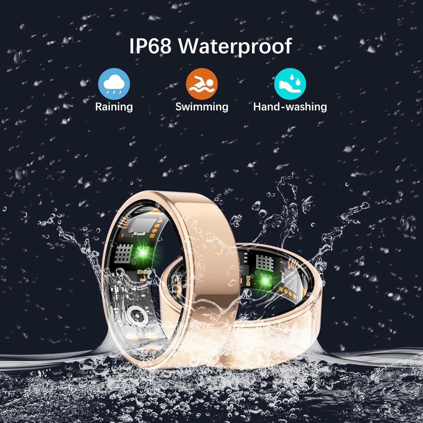 Health Tracker Ring, Smart Health Ring for Women Men with Heart Rate, Blood Oxygen, Sleep Monitor, Steps,Calories, No Subscription Fee, IP68 Waterproof Smart Ring for iPhone & Android (Rose Gold, 6#)