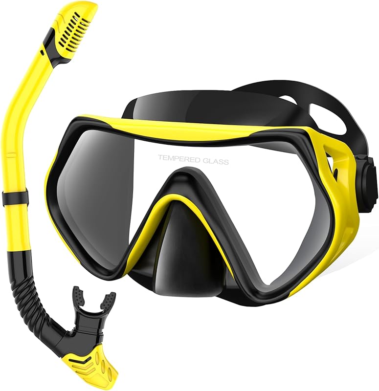 Snorkeling Gear for Adults, Dry-Top Snorkel Set Scuba Diving mask, 180°Panoramic Wide View Professional Snorkeling Gear Breathing Freely Snorkel Mask