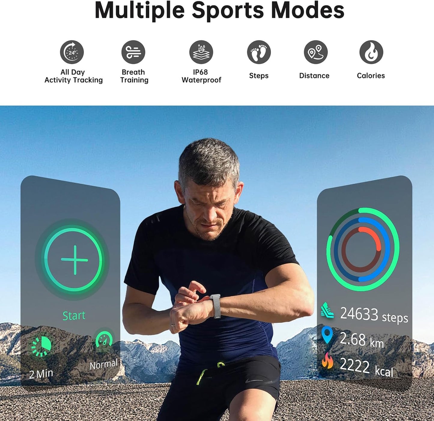 Health Fitness Tracker, Smart Watch with 24\/7 Heart Rate and Blood Oxygen Monitor, Sleep Tracker with IP68 Waterproof, Activity Tracker Pedometer Step Counter for Women Men