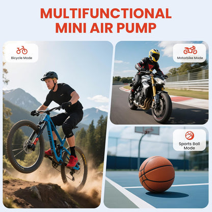 Mini Bike Tire Pump (150PSI Fast Inflation with Guage) (Presta and Schrader Valve) Portable Electric Air Pump for Road and Mountain Bicycle, E-Bike, Motorcycle, Sports Ball