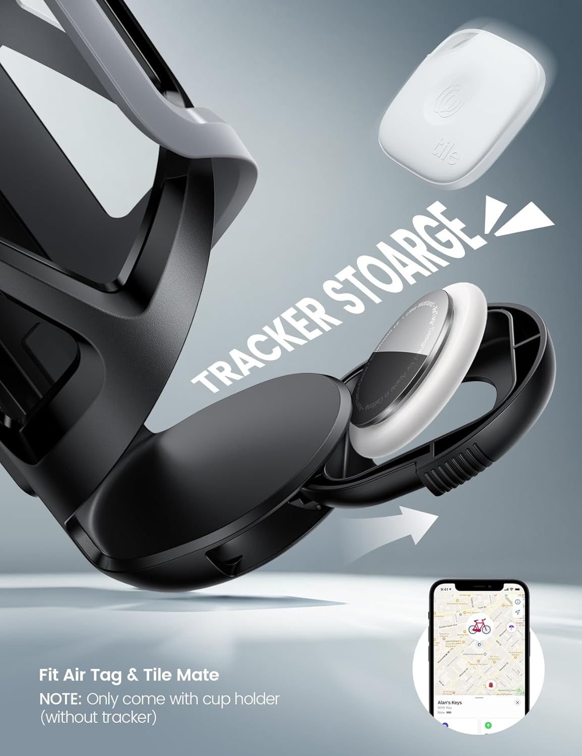 Bike Water Bottle Holder - [Tracker Storage] [for Handlebar & Frame] Bike Cup Holder, Bicycle Drink Cage, Cycling Bike Water Bottle Cage with Screws Tool, for 2.28-3.39" Diameter Bottles