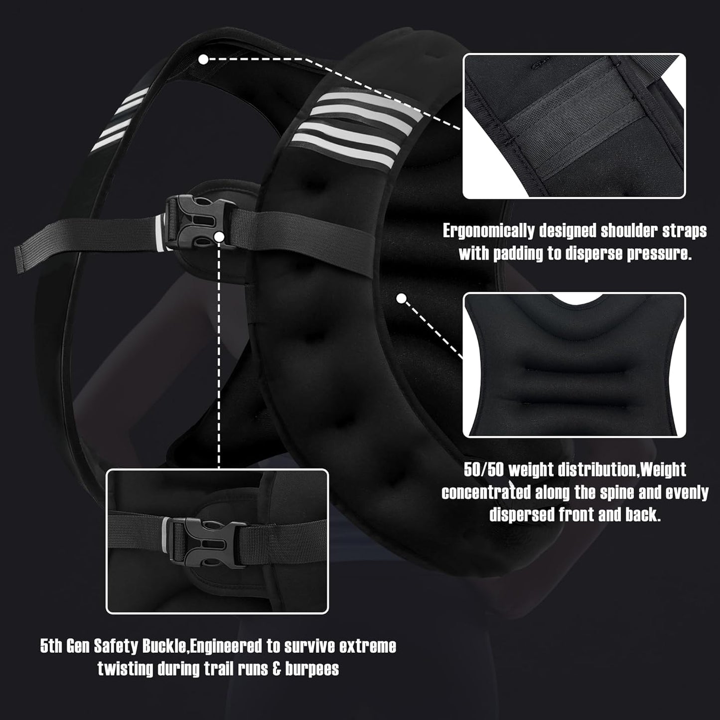 Weighted Vest Men or Women - 5\/10\/15\/20\/25\/30lbs Weights with Reflective Stripe, Weighted Vest for Workout Equipment for Strength Training Running - Walking Weight Loss