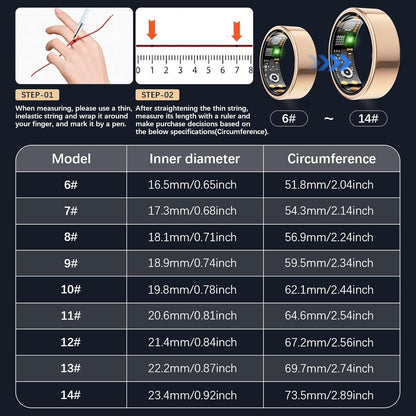 Health Tracker Ring, Smart Health Ring for Women Men with Heart Rate, Blood Oxygen, Sleep Monitor, Steps,Calories, No Subscription Fee, IP68 Waterproof Smart Ring for iPhone & Android (Rose Gold, 6#)