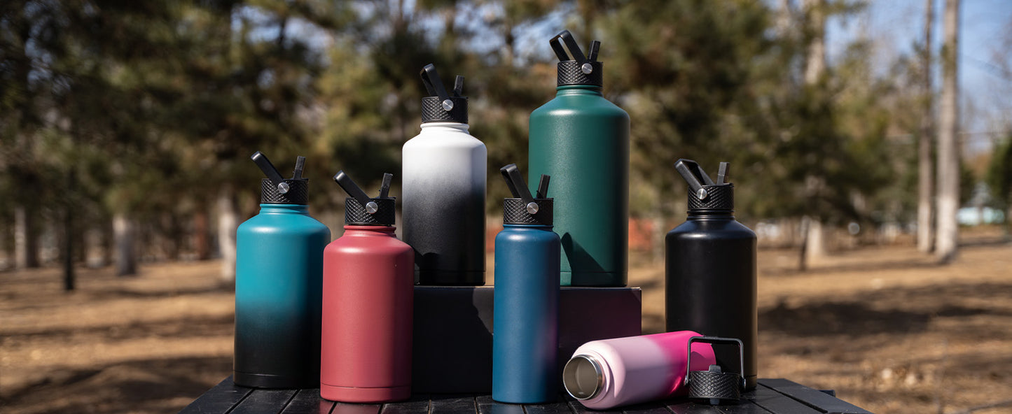 Insulated Water Bottle 64oz,Triple Wall Vacuum Stainless Steel(Dishwasher Safe),Leak Proof & Non-BPA,Flask Jug with Paracord Handle & Straw Spout Lids Sports