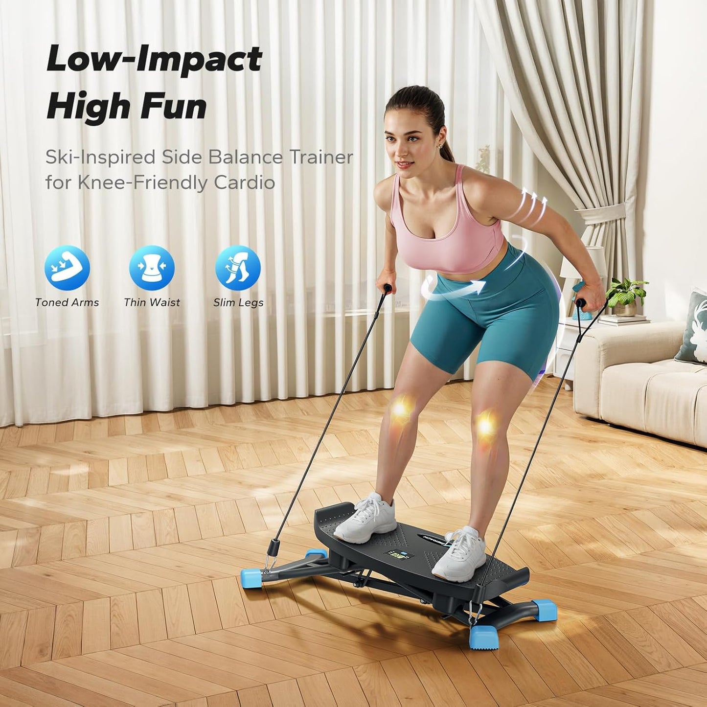 Balance Board with Resistance Bands, Portable Ski Balancing Machine Featuring LCD Monitor, 300 lbs Capacity Waist twister Balance Trainer for Full Body Workout