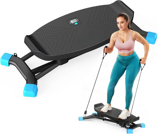 Balance Board with Resistance Bands, Portable Ski Balancing Machine Featuring LCD Monitor, 300 lbs Capacity Waist twister Balance Trainer for Full Body Workout