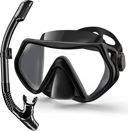 Snorkeling Gear for Adults, Dry-Top Snorkel Set Scuba Diving mask, 180°Panoramic Wide View Professional Snorkeling Gear Breathing Freely Snorkel Mask