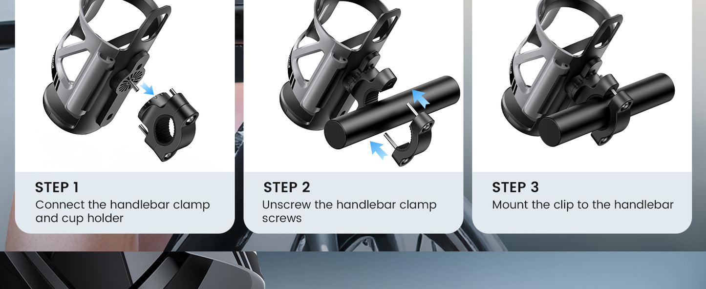 Bike Water Bottle Holder - [Tracker Storage] [for Handlebar & Frame] Bike Cup Holder, Bicycle Drink Cage, Cycling Bike Water Bottle Cage with Screws Tool, for 2.28-3.39" Diameter Bottles