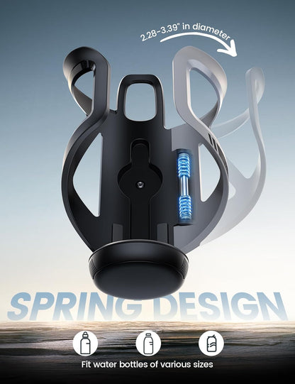 Bike Water Bottle Holder - [Tracker Storage] [for Handlebar & Frame] Bike Cup Holder, Bicycle Drink Cage, Cycling Bike Water Bottle Cage with Screws Tool, for 2.28-3.39" Diameter Bottles