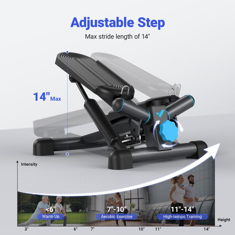 MERACH Mini Steppers for Exercise, Twist Stepper with Resistance Bands, 150 kg Capacity Stair Step Cardio Equipment for Full Body Workout