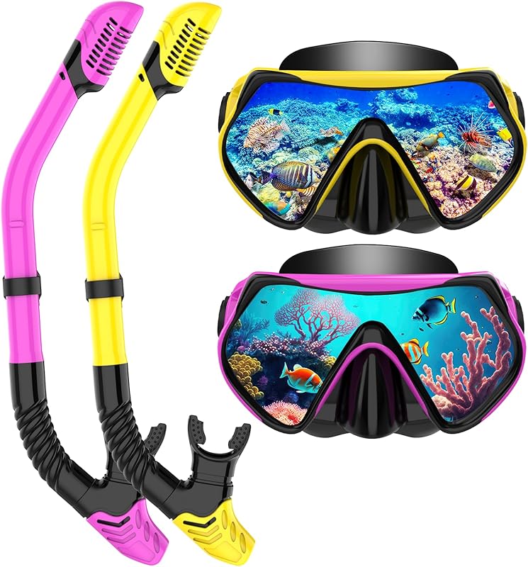 Snorkeling Gear for Adults, Dry-Top Snorkel Set Scuba Diving mask, 180°Panoramic Wide View Professional Snorkeling Gear Breathing Freely Snorkel Mask