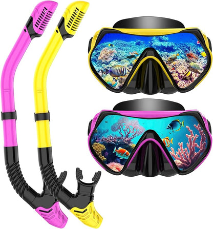 Snorkeling Gear for Adults, Dry-Top Snorkel Set Scuba Diving mask, 180°Panoramic Wide View Professional Snorkeling Gear Breathing Freely Snorkel Mask