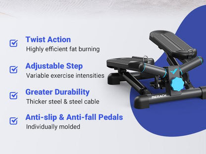 MERACH Mini Steppers for Exercise, Twist Stepper with Resistance Bands, 150 kg Capacity Stair Step Cardio Equipment for Full Body Workout