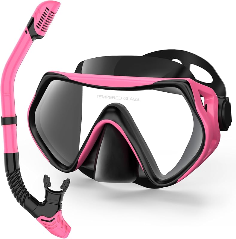 Snorkeling Gear for Adults, Dry-Top Snorkel Set Scuba Diving mask, 180°Panoramic Wide View Professional Snorkeling Gear Breathing Freely Snorkel Mask