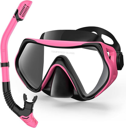 Snorkeling Gear for Adults, Dry-Top Snorkel Set Scuba Diving mask, 180°Panoramic Wide View Professional Snorkeling Gear Breathing Freely Snorkel Mask