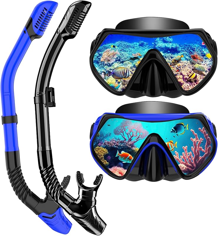 Snorkeling Gear for Adults, Dry-Top Snorkel Set Scuba Diving mask, 180°Panoramic Wide View Professional Snorkeling Gear Breathing Freely Snorkel Mask