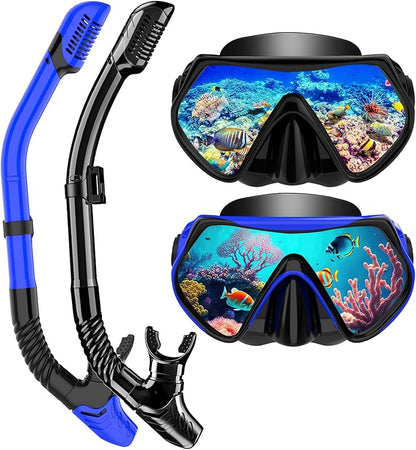 Snorkeling Gear for Adults, Dry-Top Snorkel Set Scuba Diving mask, 180°Panoramic Wide View Professional Snorkeling Gear Breathing Freely Snorkel Mask