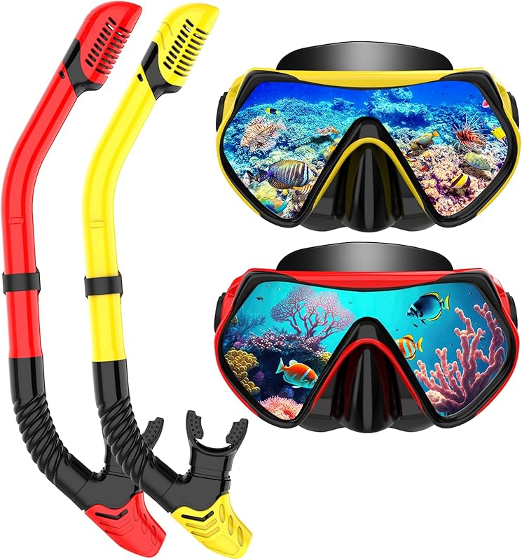 Snorkeling Gear for Adults, Dry-Top Snorkel Set Scuba Diving mask, 180°Panoramic Wide View Professional Snorkeling Gear Breathing Freely Snorkel Mask