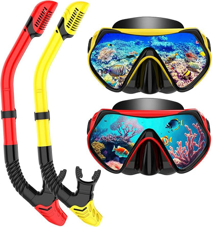 Snorkeling Gear for Adults, Dry-Top Snorkel Set Scuba Diving mask, 180°Panoramic Wide View Professional Snorkeling Gear Breathing Freely Snorkel Mask