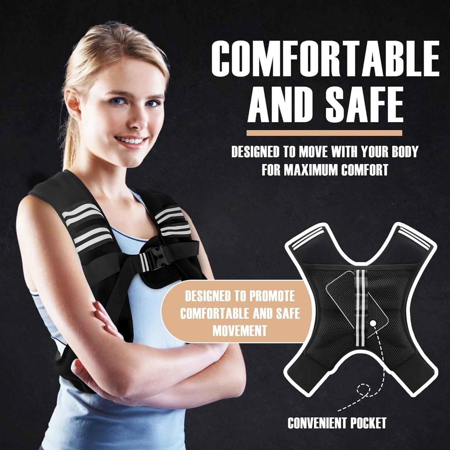 Weighted Vest Men or Women - 5\/10\/15\/20\/25\/30lbs Weights with Reflective Stripe, Weighted Vest for Workout Equipment for Strength Training Running - Walking Weight Loss