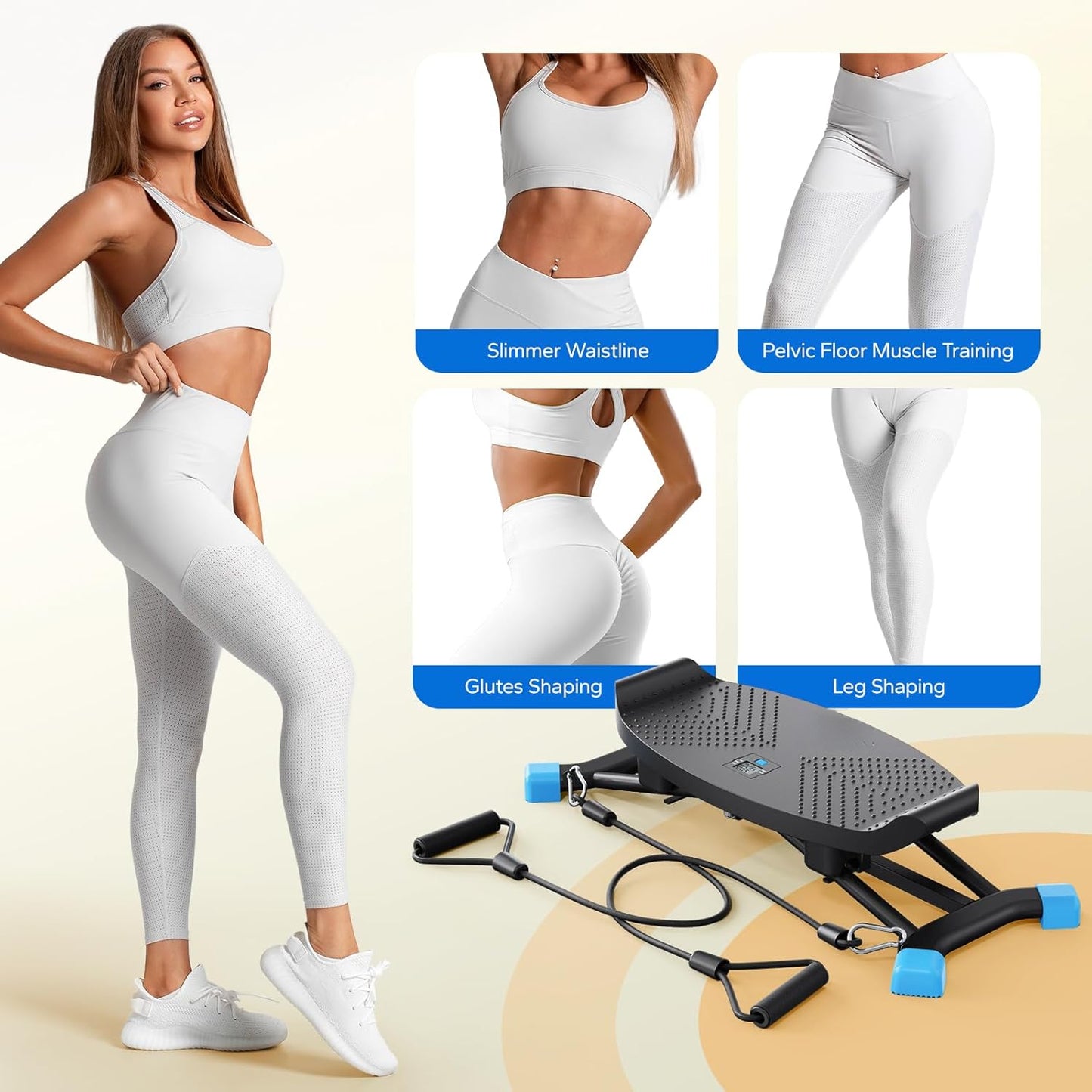 Balance Board with Resistance Bands, Portable Ski Balancing Machine Featuring LCD Monitor, 300 lbs Capacity Waist twister Balance Trainer for Full Body Workout