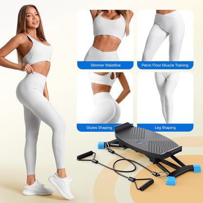 Balance Board with Resistance Bands, Portable Ski Balancing Machine Featuring LCD Monitor, 300 lbs Capacity Waist twister Balance Trainer for Full Body Workout