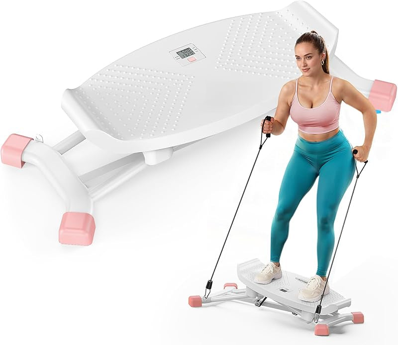 Balance Board with Resistance Bands, Portable Ski Balancing Machine Featuring LCD Monitor, 300 lbs Capacity Waist twister Balance Trainer for Full Body Workout