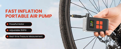 Mini Bike Tire Pump (150PSI Fast Inflation with Guage) (Presta and Schrader Valve) Portable Electric Air Pump for Road and Mountain Bicycle, E-Bike, Motorcycle, Sports Ball