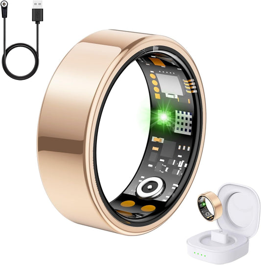 Health Tracker Ring, Smart Health Ring for Women Men with Heart Rate, Blood Oxygen, Sleep Monitor, Steps,Calories, No Subscription Fee, IP68 Waterproof Smart Ring for iPhone & Android (Rose Gold, 6#)