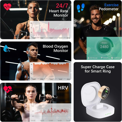 Health Tracker Ring, Smart Health Ring for Women Men with Heart Rate, Blood Oxygen, Sleep Monitor, Steps,Calories, No Subscription Fee, IP68 Waterproof Smart Ring for iPhone & Android (Rose Gold, 6#)